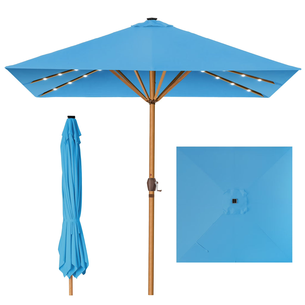 Best Choice Products 9ft Deep Square Solar LED Lighted Patio Umbrella w/ Woodgrain Pattern, UV-Resistant - Black