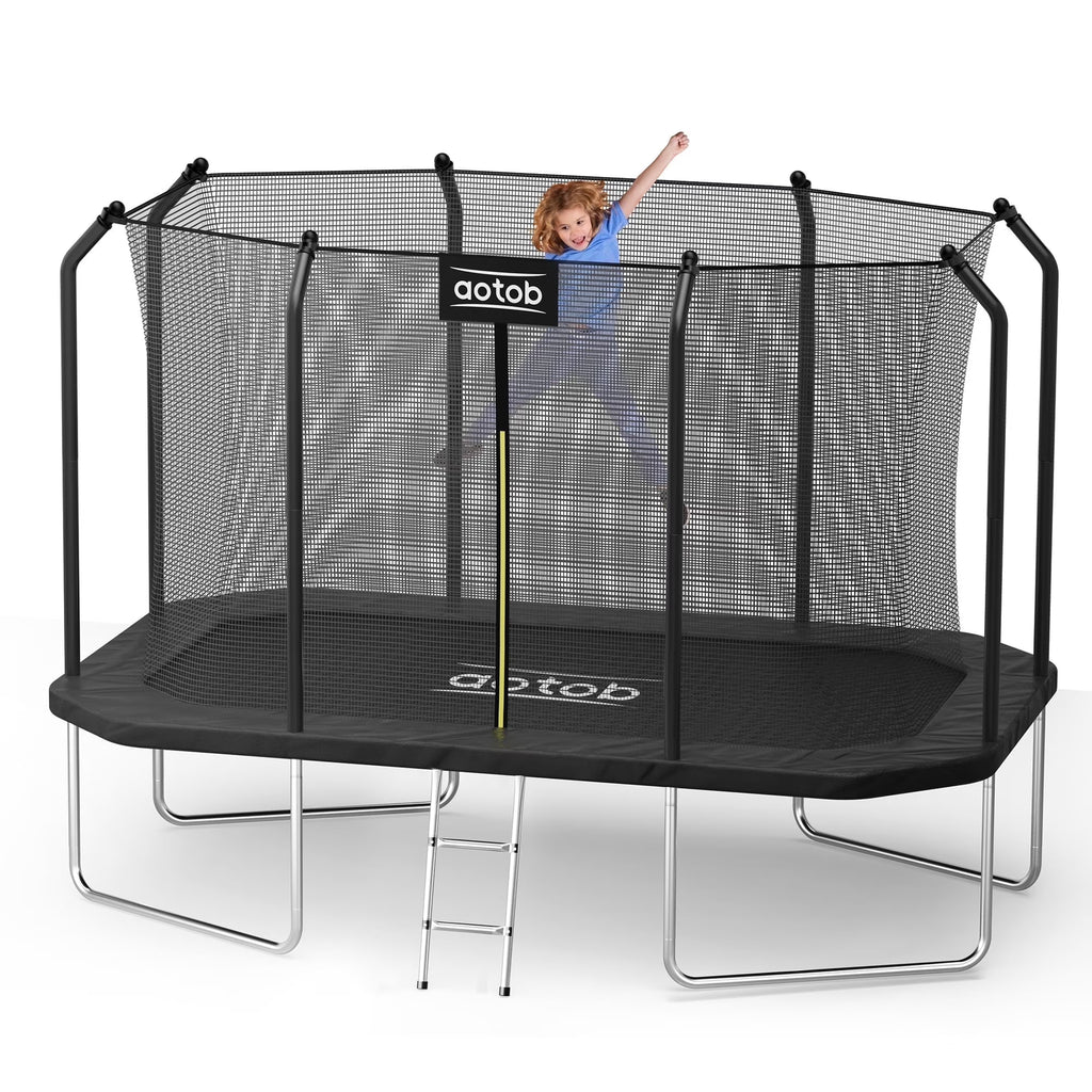 AOTOB 14X8FT Rectangle Trampoline - Perfect Outdoor Trampoline for Kids - Gymnastics Style Tranpoline with Enclosure Net - Supports Up to 440 lbs
