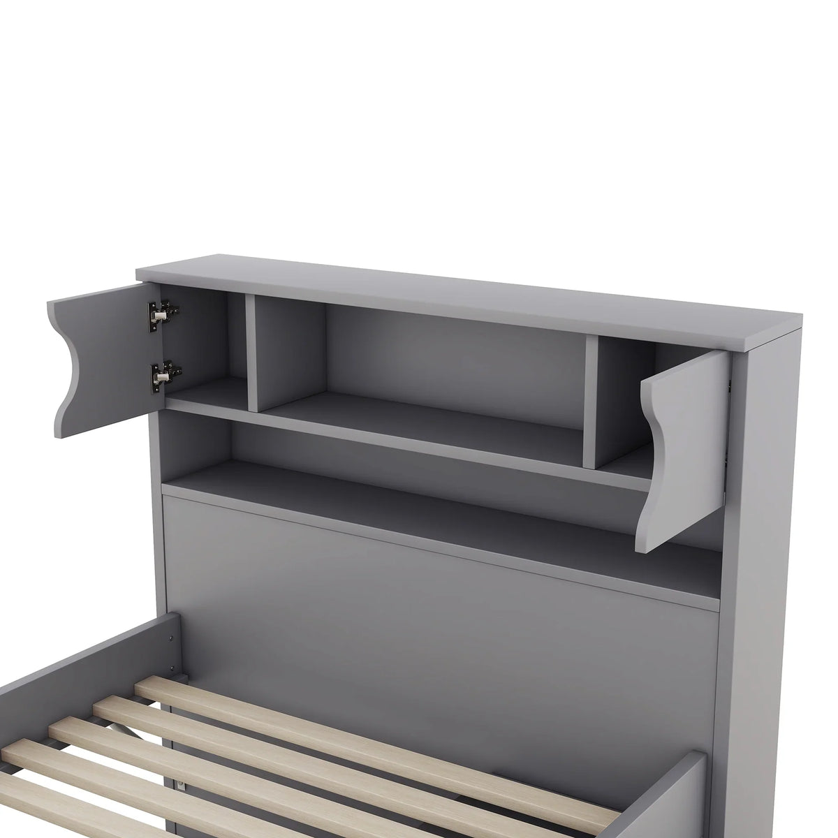 Euroco Wood Twin Size Platform Bed with Storage Headboard, Captain Bed with 4 Drawers, Bookcase and Cabinets, Gray