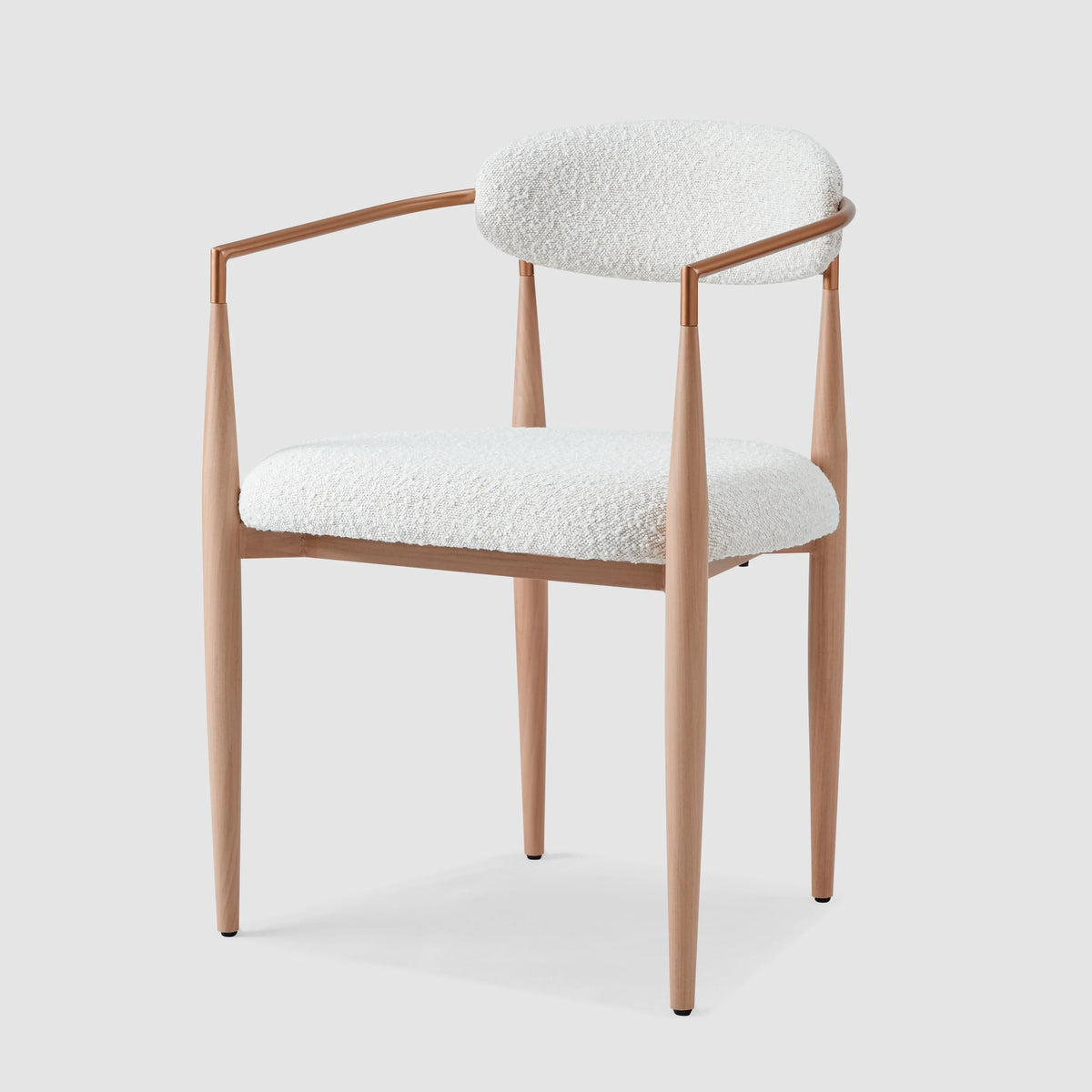 Set of 2 White Boucle Upholstered Dining Chair, Wood Grain Metal Frame Accent Chair for Kitchen Restaurant - Fortmok