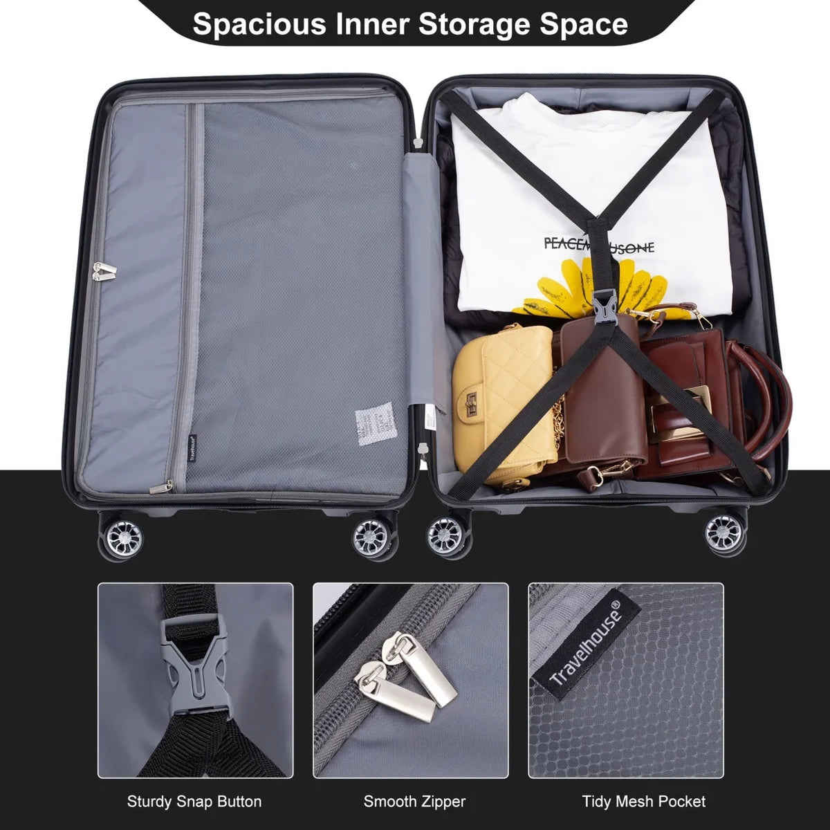 Lightweight PP Suitcase Sets with Spinner Wheels TSA Lock, Hardshell Luggage Sets for Travel Trips, 3-Piece Set (20in/24in/28in), Light Green