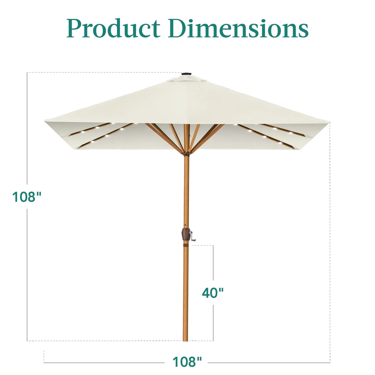 Best Choice Products 9ft Deep Square Solar LED Lighted Patio Umbrella w/ Woodgrain Pattern, UV-Resistant - Black