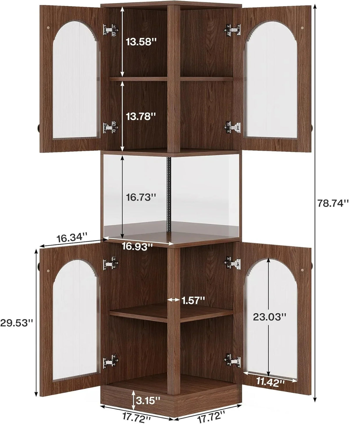 Tribesigns 78.7" Tall Corner Cabinet with LED Light, 5-Tier Corner Storage Cabinet with Doors and Mirrors for Living Room Kitchen Bedroom, Brown