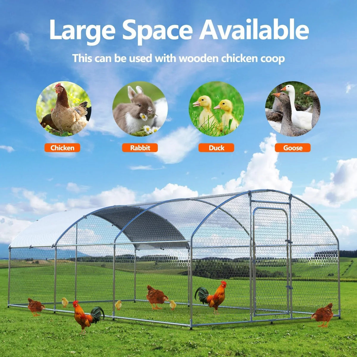 Large Metal Chicken Coop Chicken Run,Chicken Pen with Water-Resident and Anti-UV Cover,Duck Rabbit House Outdoor(10" W x 13" L x 6.5" H)