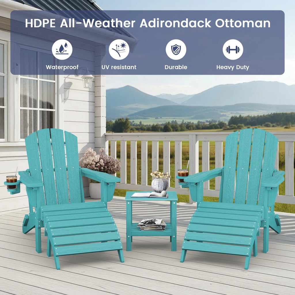 SERWALL Outdoor Adjustable Folding HDPE Adirondack Chairs Set of 2 with Cup Holder, Gray