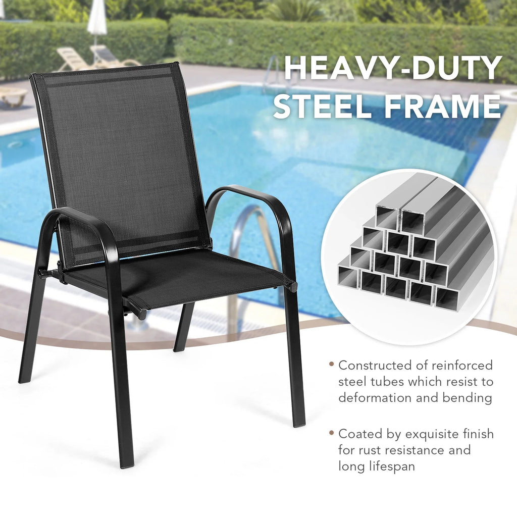 Gymax Set of 4 Patio Chairs Dining Chairs w/ Steel Frame Yard Outdoor Grey