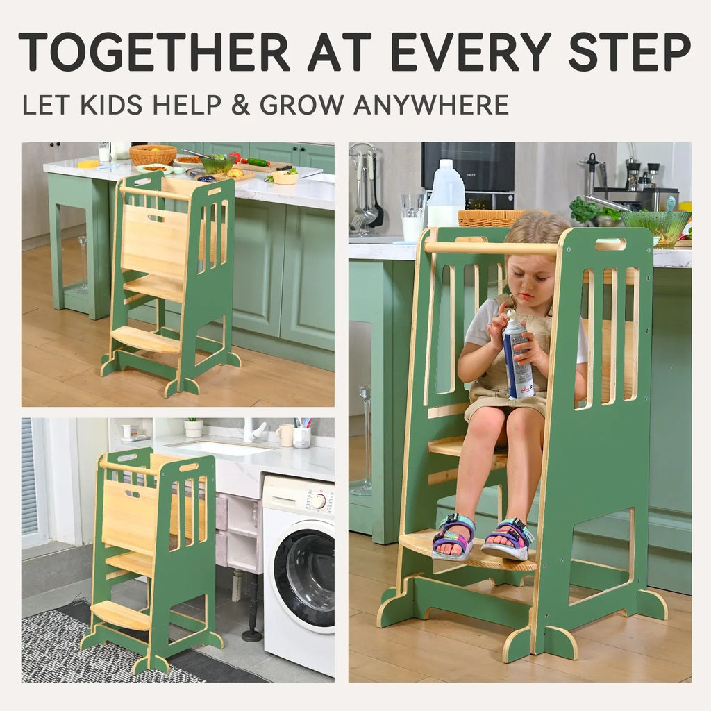 Toddler Standing Tower, Kids Kitchen Stool Helper 3 Levels Adjustable Height Wooden Toddler Step Stools for Learning New Skills