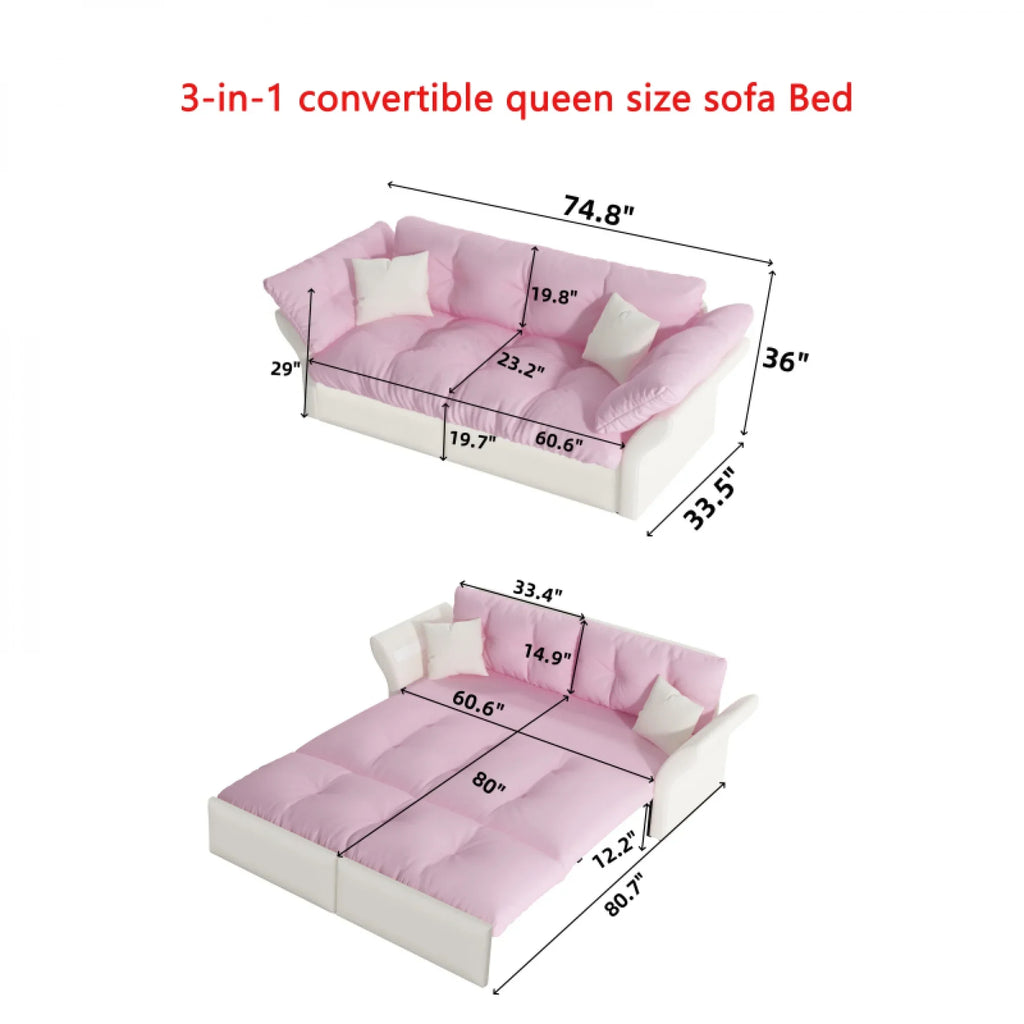 66" Queen Pull Out Sofa Bed, 3-in-1 Convertible Sleeper Sofa with Side Storage,Multi-Functional Velvet Loveseat Bed for Living Room,Bedroom