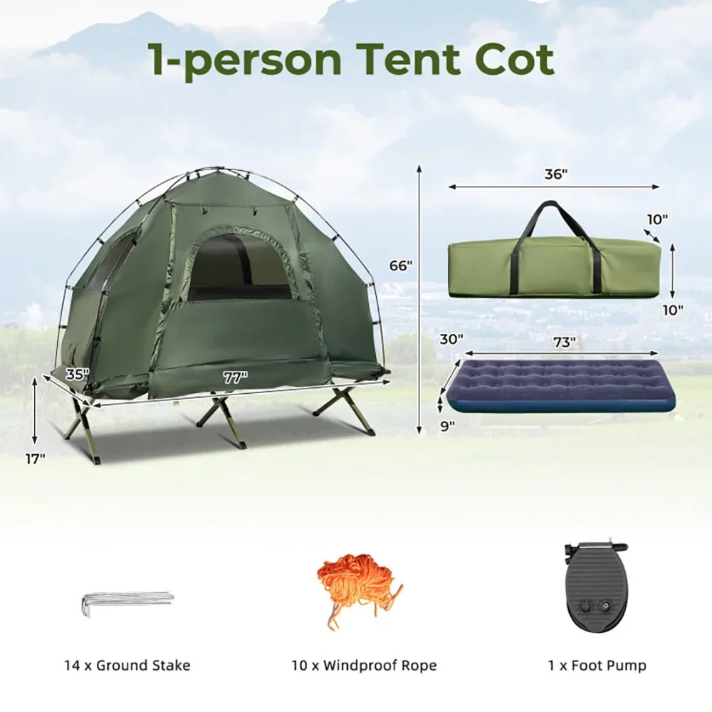 GVN Folding Camping Tent with Air Mattress, Polyester