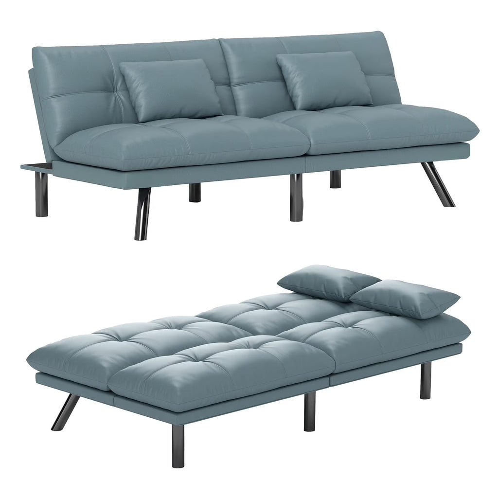 70"" Convertible Futon Sofa Bed Folding Bed Sleeper Couch for Living Room, Small Space or Office, Light Grey