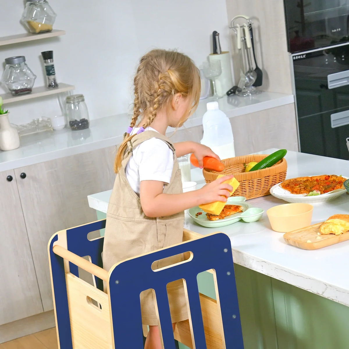 Toddler Standing Tower, Kids Kitchen Stool Helper 3 Levels Adjustable Height Wooden Toddler Step Stools for Learning New Skills