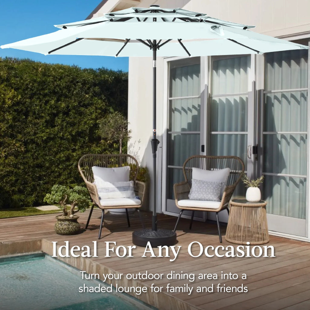 Best Choice Products 10ft 3-Tier Patio Umbrella, Market Sun Shade w/ Tilt Adjustment, Easy Crank - Red