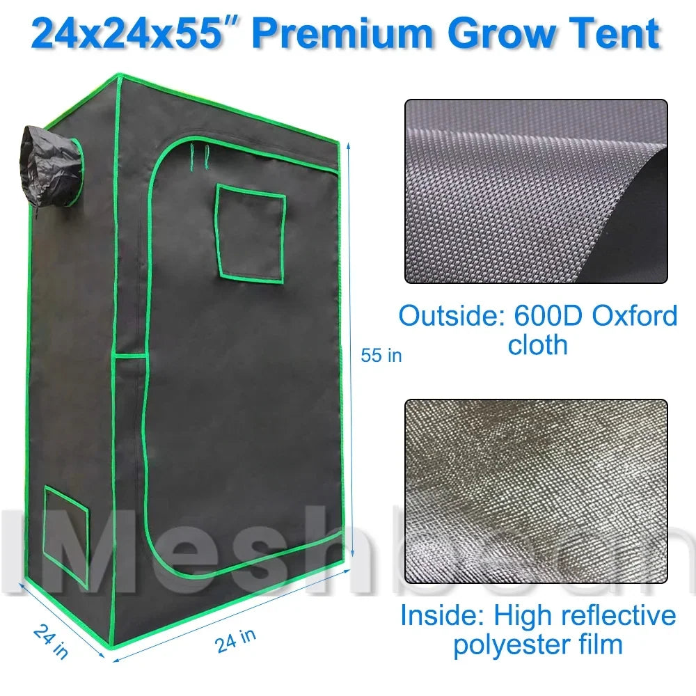 iMeshbean Upgraded 24"x24"x55" Complete Grow Tent Kit w/LED Full Spectrum Grow Light+Ventilation Inline Fan+Carbon Filter+Timer+Thermostat