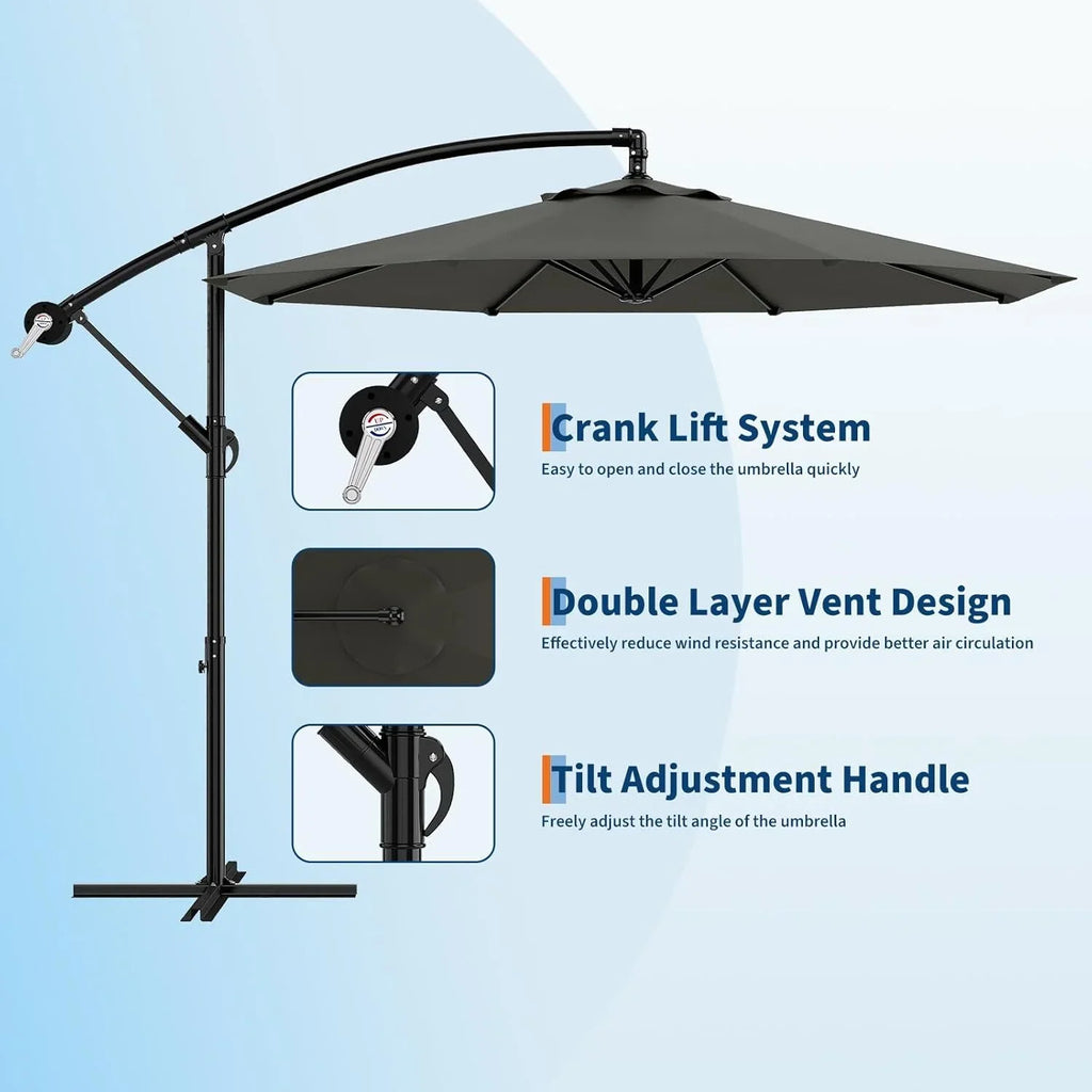 Emorefun Cantilever Umbrella, 10ft Heavy Duty Patio Umbrella with Easy Lift & Tilt Adjustment, Large Outdoor Umbrella for Deck Pool Garden Backyard, Navy Blue