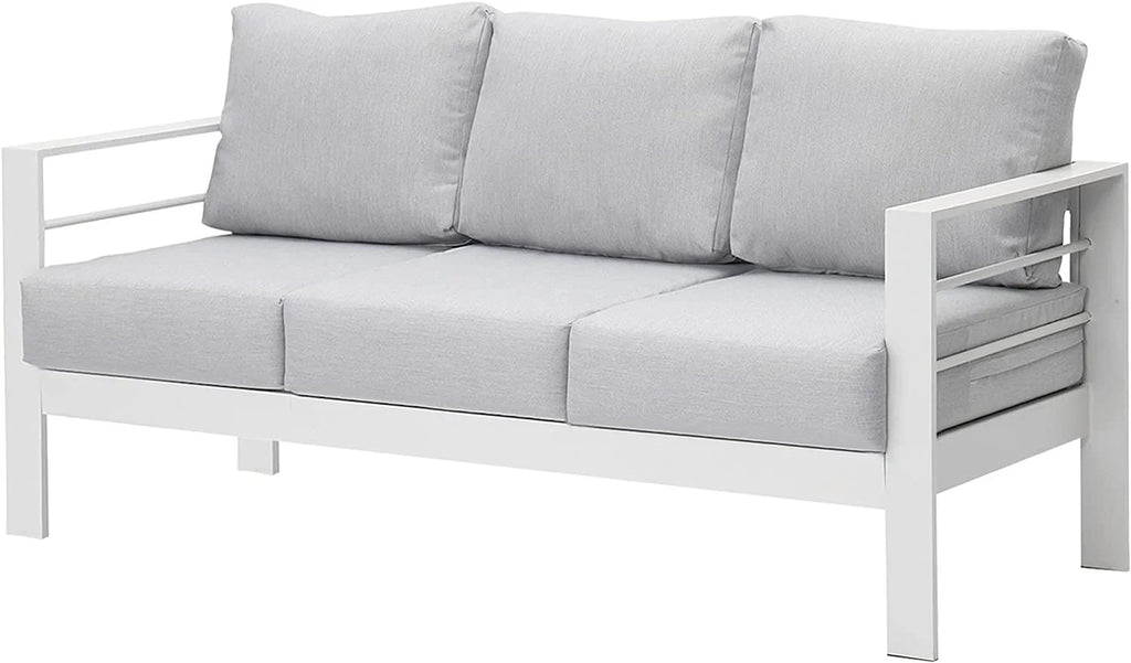 Superjoe Outdoor 3 Seats Patio Aluminum Sofa Furniture, Couch Gray Metal Chair with Cushions, Dark Grey