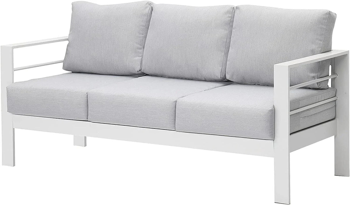 Superjoe Outdoor 3 Seats Patio Aluminum Sofa Furniture, Couch Gray Metal Chair with Cushions, Dark Grey