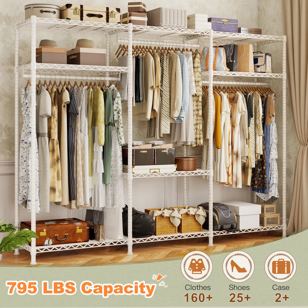 EnHomee Clothing Rack Portable Closet Organizer with 9 Shelves & 3 Rods,Heavy Duty Adjustable Wardrobe Rack 795 LBS Capacity"Black