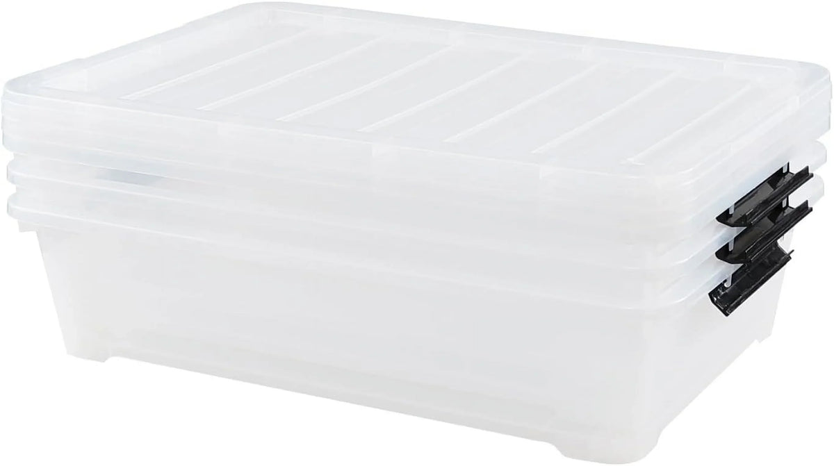 Esdiplot 3-Pack 40 L Clear Underbed Storage Container, Plastic Containers with Lids and Wheels, Under Bed Storage Bin for Cloths, Bedding, Books, Diapers, Shoes and Duvets