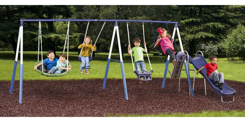 XDP Recreation Surf N Swing Set with Wave Slide. Super Disc Swing. Swing Seat. Stand R Swing. & Surf N Board Swing