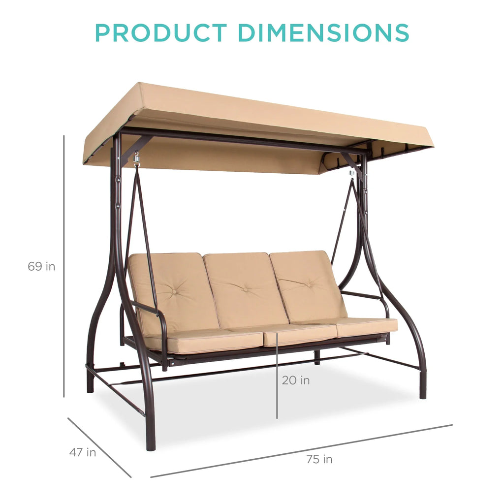 Best Choice Products 3-Seat Outdoor Converting Canopy Swing Glider Patio Hammock w/ Removable Cushions - Burgundy