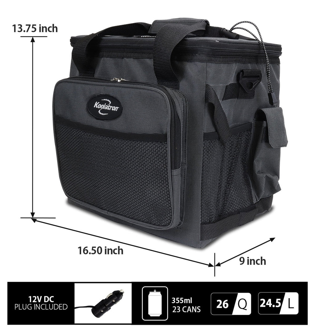 Koolatron Thermoelectric Iceless Electric Cooler Bag, 12Volt 26 qt (25 L) Black Gray