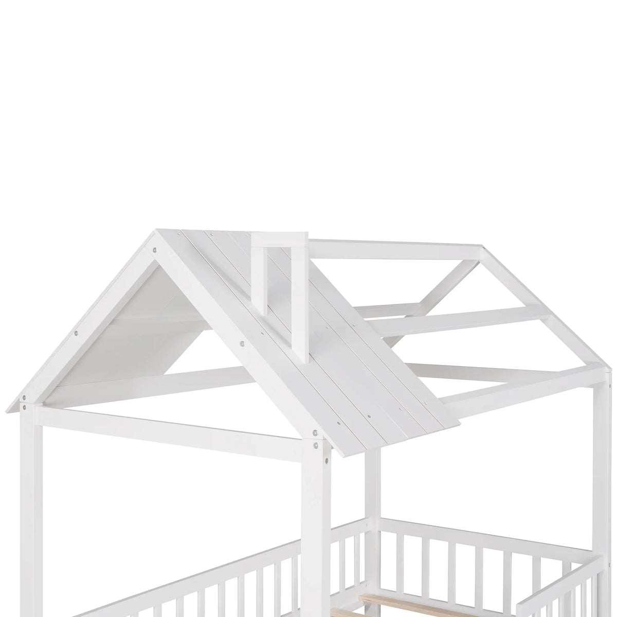 Euroco Twin Size Platform Bed, House Bed with Fence for Kids, Gray