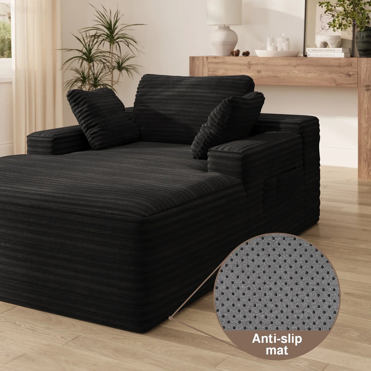 Lofka Oversized Chaise Lounge Indoor, 66"D Corduroy Upholstered Boneless Sofa Bed for Reading on Living Room & Bedroom, No Assembly Required (Beige)