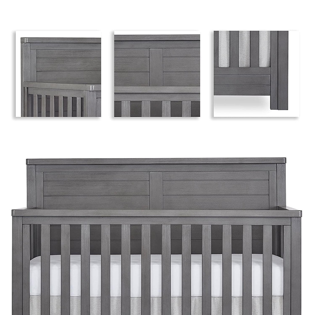 Evolur Belmar Flat 5-in-1 Convertible Crib. Rustic Grey
