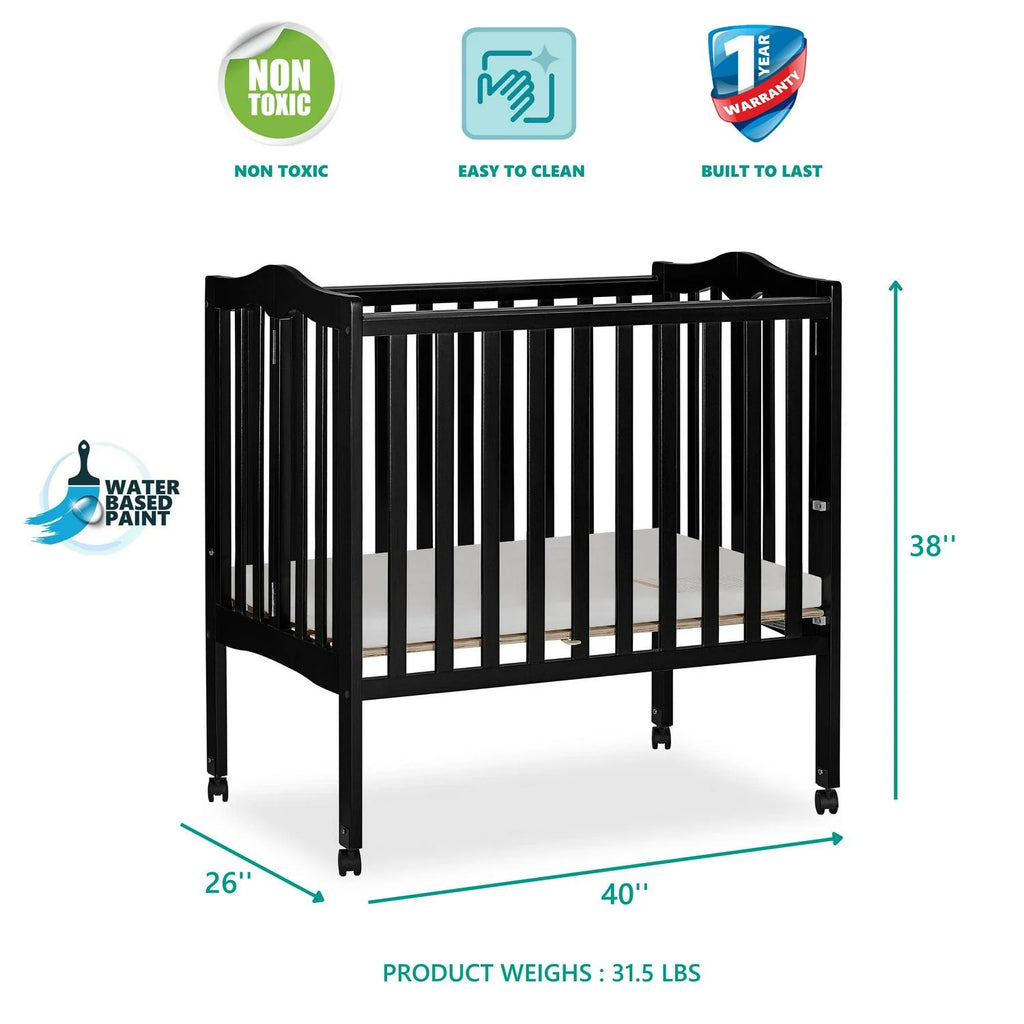 Dream On Me 2-in-1 Lightweight Folding Portable Crib. Black