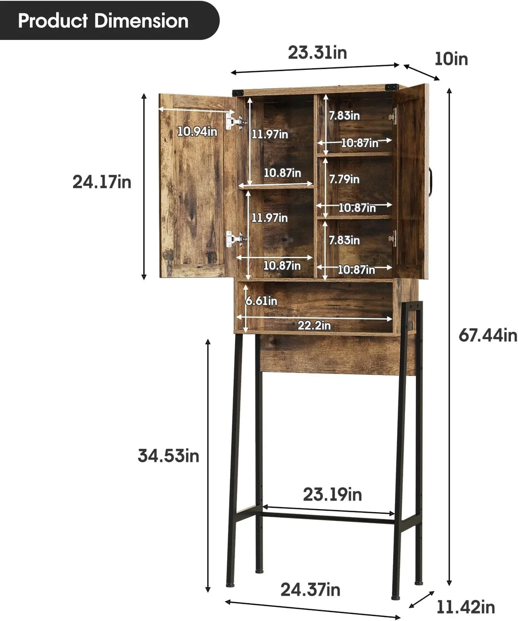 Vabches Over The Toilet Storage Cabinet, 68" H Farmhouse Freestanding Bathroom Storage Organizer with Double Doors & Storage Shelves