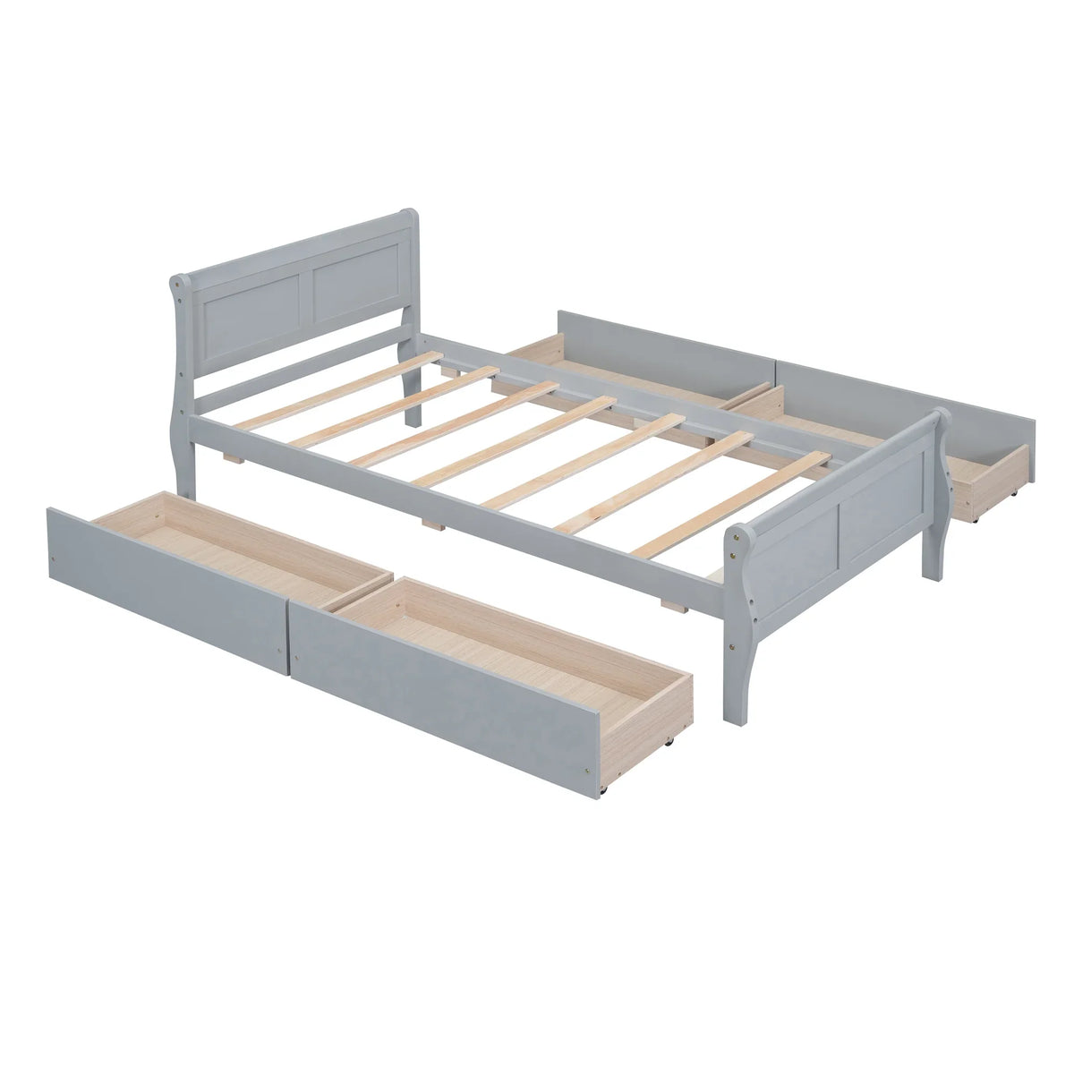Full Size Wood Platform Bed with 4 Drawers,Storage Bed Frame with Streamlined Headboard and Footboard for Kids, Teens, Boys, Girls,Wooden Slats Support, No Box Spring Needed,Oak