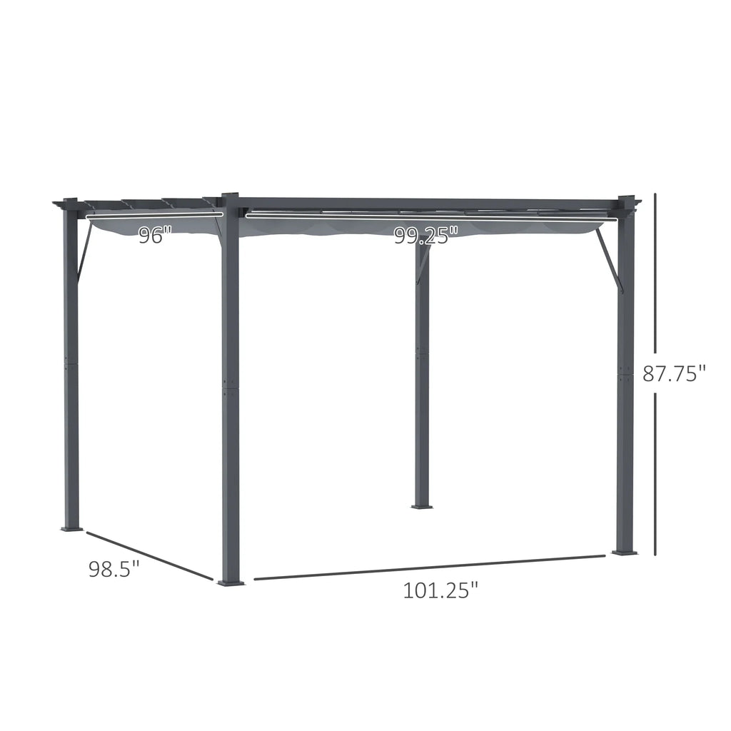 Outsunny 10' x 10' Pergola with Retractable Shade Canopy, Aluminum, Gray