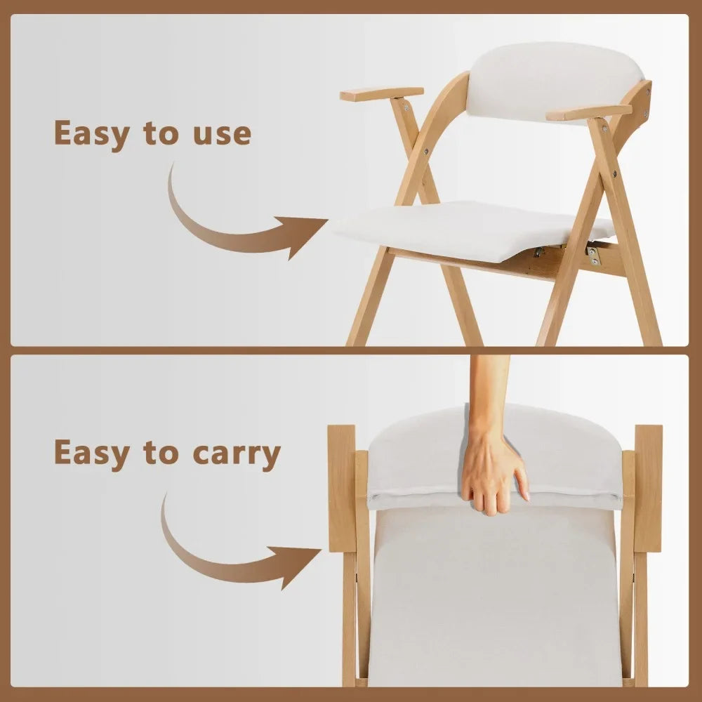IVV 2-Pack Beechwood Folding Chairs with Cushioned Seat and Backrest, No-Assembly Guest Chairs for Home, Office, or Events (Beige)