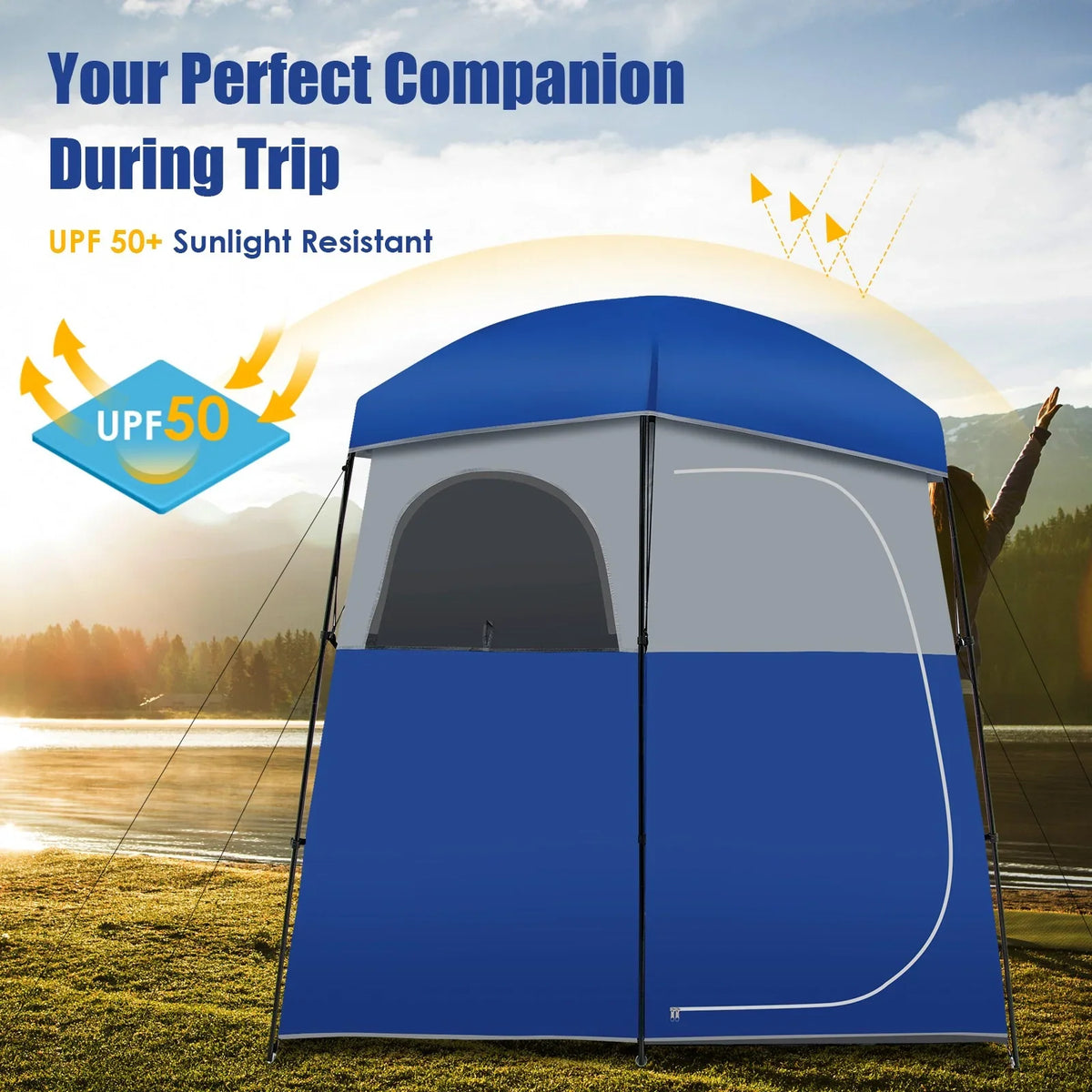 YUONAO 7'x3.5'x7 Double-Room Camping Shower & Toilet Tent with Floor and Carry Bag – Oversized Privacy Shelter for Outdoor Camping, Beach, Hiking