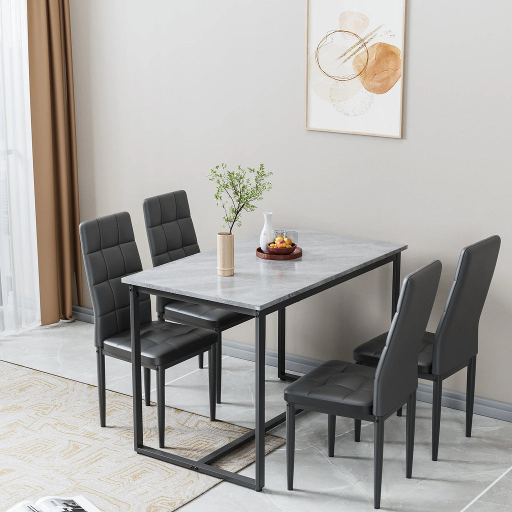 Seizeen Solid Wood Kitchen Table and Chairs, Dining Room Table Set for 4 with Gray Upholstered Chairs, Wood Grain Table Heavy-Duty Frame, Rustic Minimalist Style Breakfast Nook Set