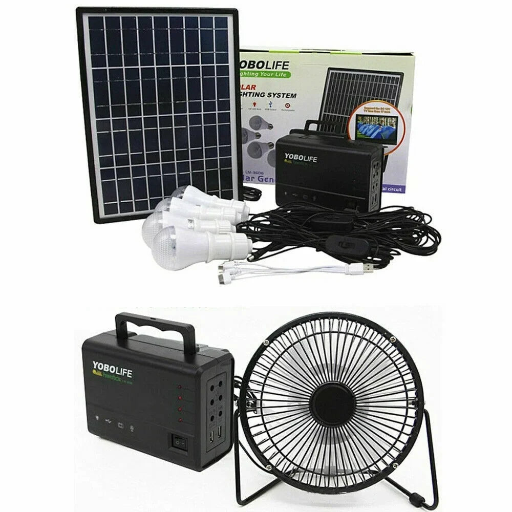 Portable Solar Panel Power Generator Kit Battery Pack Power Station + 4 Bulb