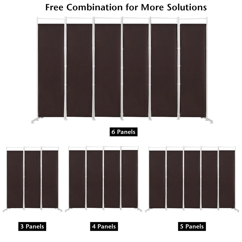 Costway 6-Panel Room Divider Folding Privacy Screen w/Steel Frame Decoration Brown