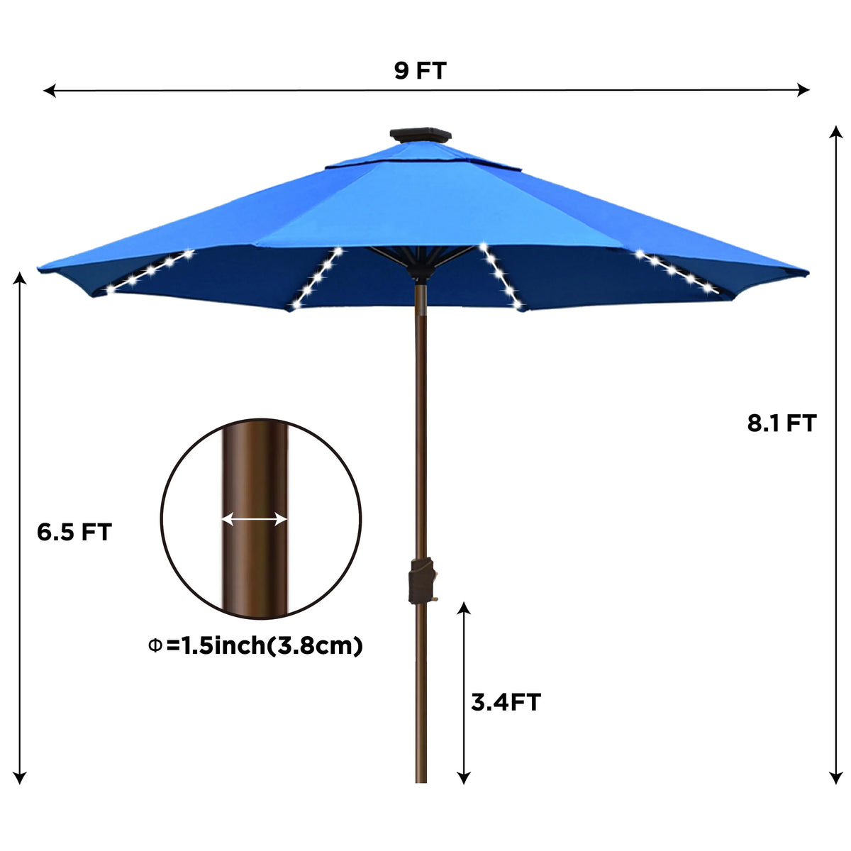 EliteShade Sunbrella Solar Umbrellas 9ft Market Umbrella with 80 LED Lights Patio Umbrellas Outdoor Table Umbrella with Ventilation and 5 Years Non-Fading Top,Ruby