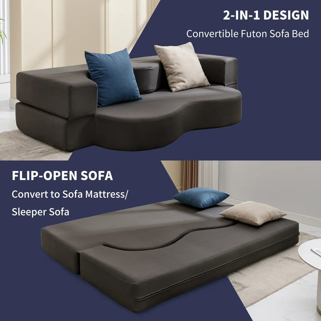 ZAFLY Full Size Convertible Futon Sofa Bed, Floor Sofa Bed Foldable, Foam Folding Mattress Sleeper, Cloth Fabrics Floor Couch Lounge Sleeper Bed for Living Room/Bedroom, Dark Grey
