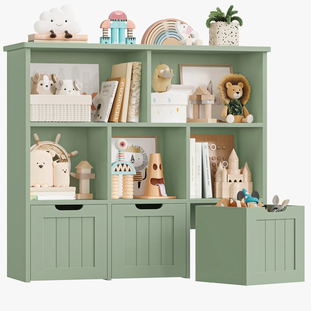 Homfa Toy Storage Organizer with 3 Movable Drawers, 5 Cube Kids Bookcase for Playroom, Storage Cabinet for Living Room, White Finish