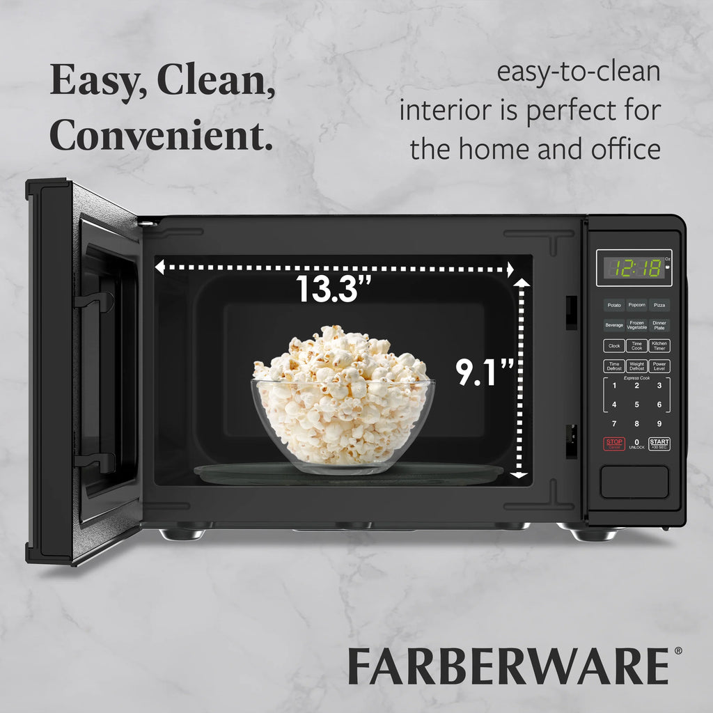Farberware FMGZ09BKA 0.9 Cu. Ft. Microwave Oven, 900W, Digital Control, LED Display, 6 Cooking Presets, Black