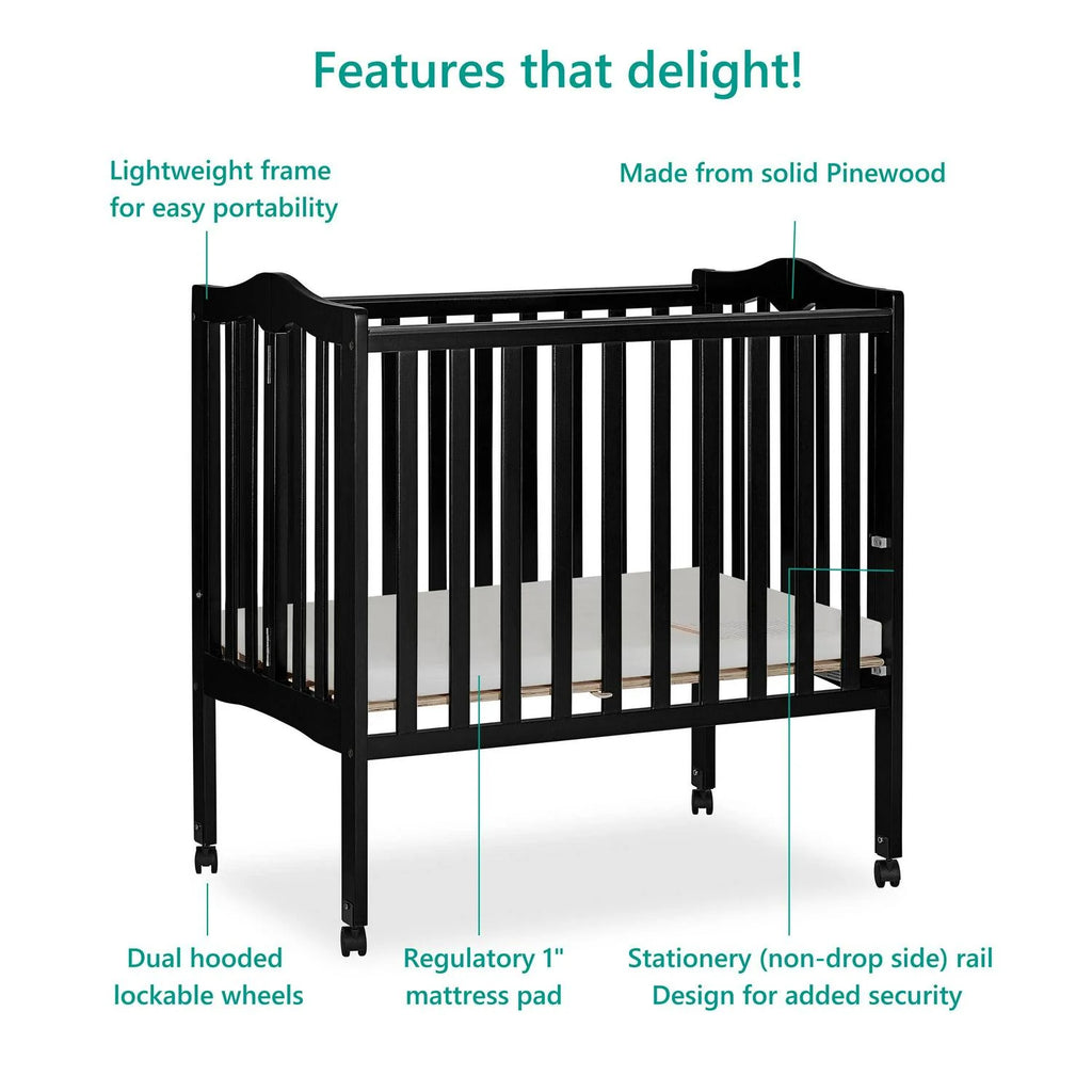 Dream On Me 2-in-1 Lightweight Folding Portable Crib. Black