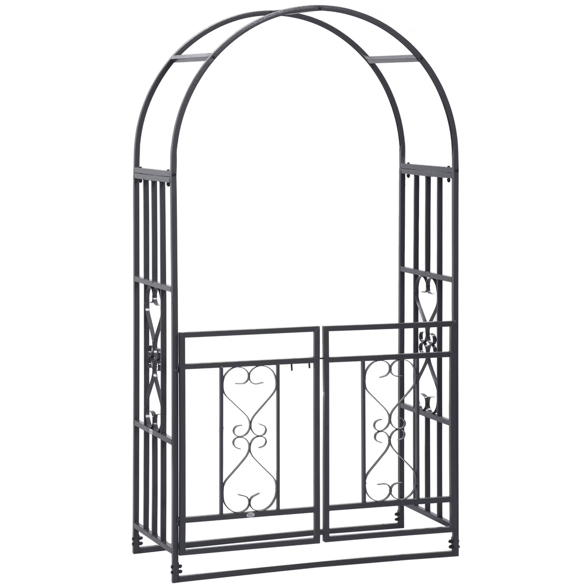 CoSoTower 81" Metal Garden Arbor with Double Doors, Locking Gate, Climbing Vine Frame with Heart Motifs, Arch for Wedding, Bridal Party Decoration, Grey