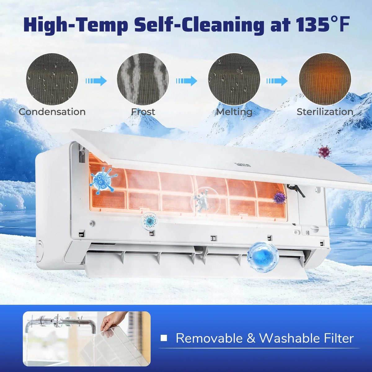 Costway 11500 BTU Wifi Enabled Mini Split Air Conditioner & Heater Works with Alexa 750 Sq.Ft 17 SEER2 115V