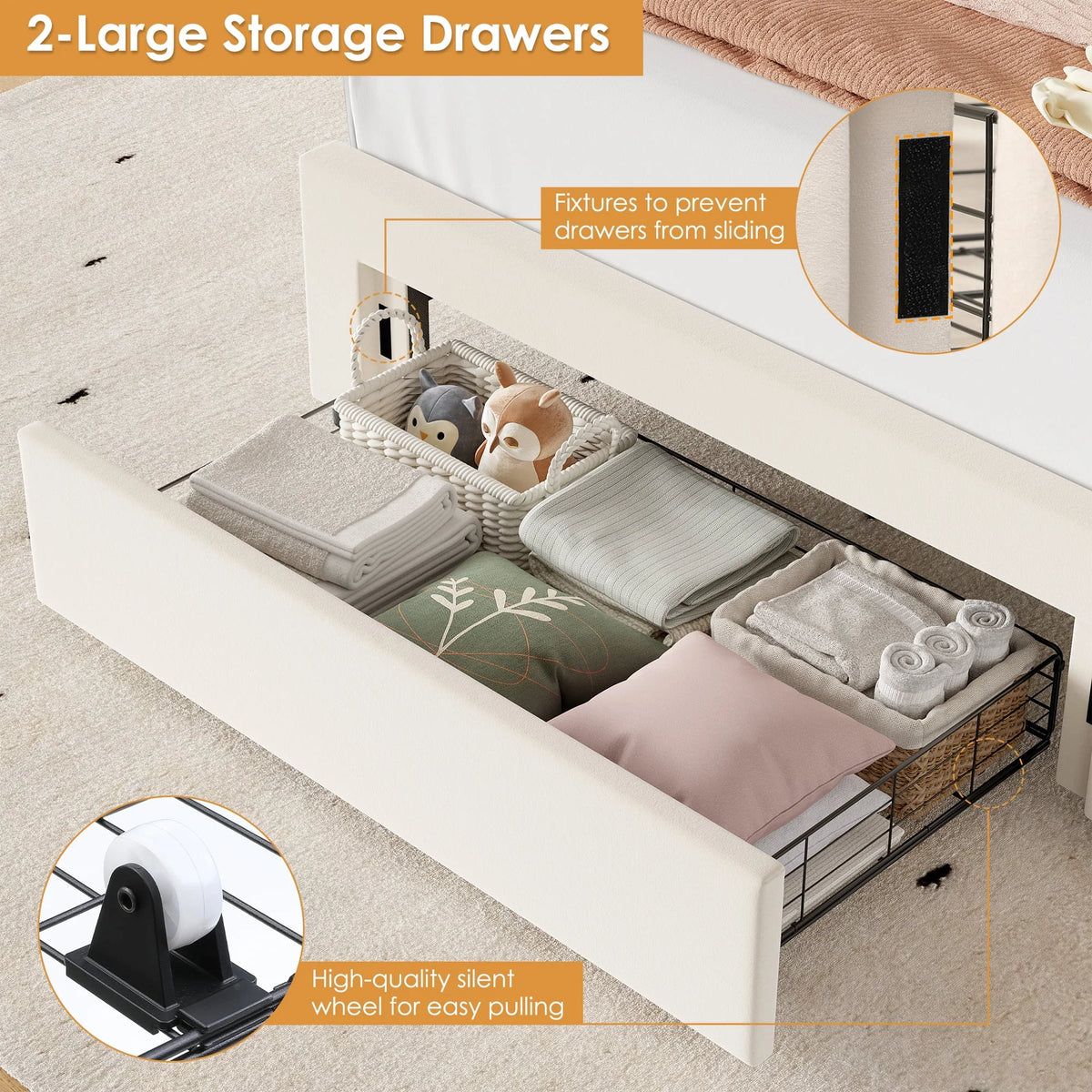 Homfa Twin Size LED Bed Frame with Drawer, Velvet Crystal Button Upholstered Platform Bed Frame with Outlets and USB Ports & Display Platform, No Box Spring Needed, Pink