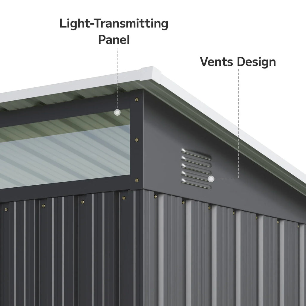 8'x6'ft Metal Shed, Asofer Outdoor Storage Shed with Transparent Panel Window for Garden, Dark Gray