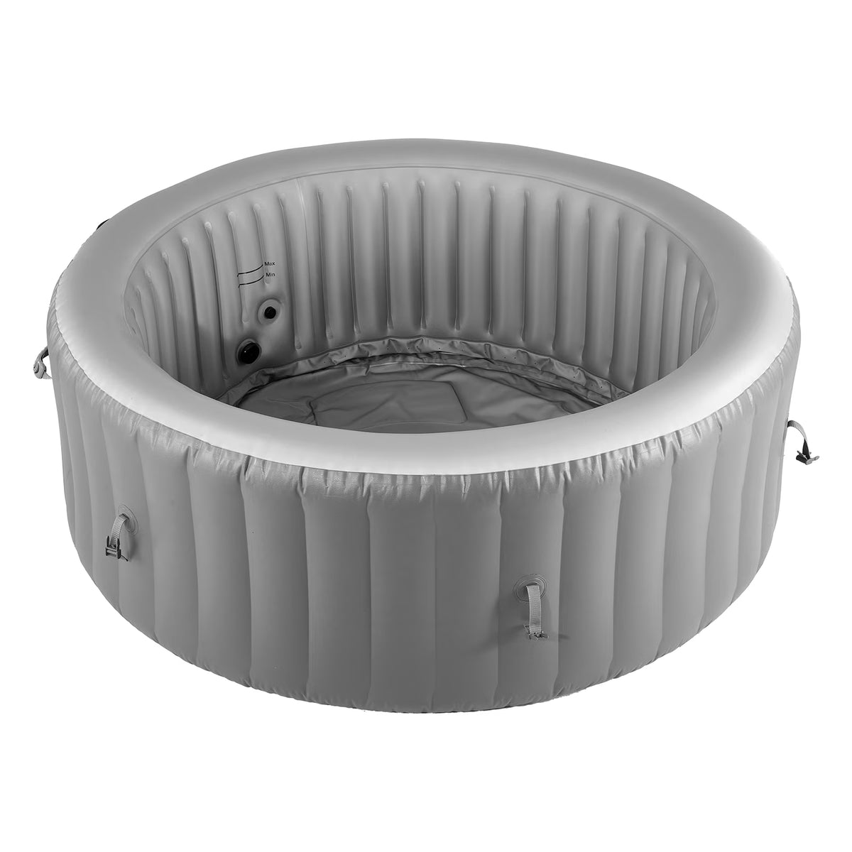 KFFKFF Inflatable Hot Tub, 4-6 Person Capacity, 81.9 x 26in Round Portable Outdoor Spa, with 130 Jets, Headrest, LED Light, Cover, Control Panel, PVC Outdoor Tub, Grey
