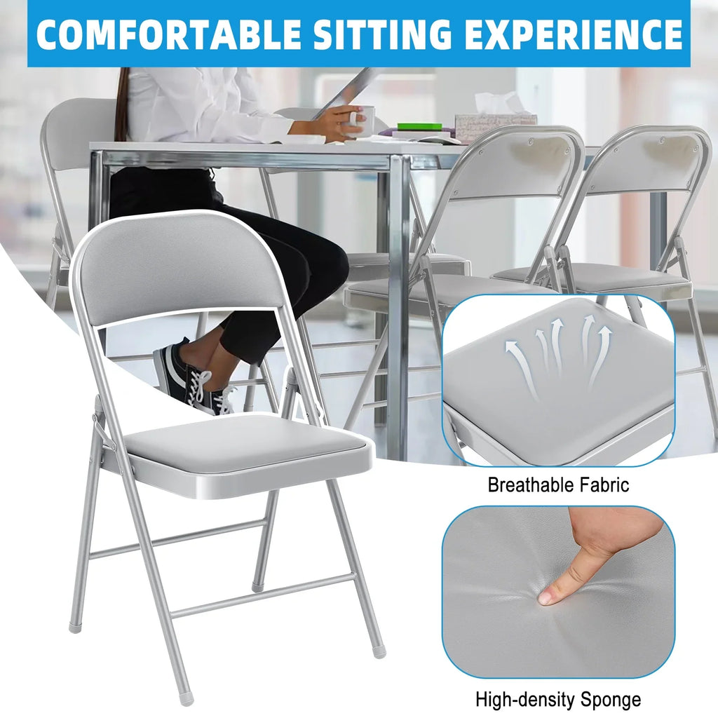 SUGIFT 4 Pack Vinyl Padded Folding Chair Portable Dining Chairs for Indoor and Outdoor