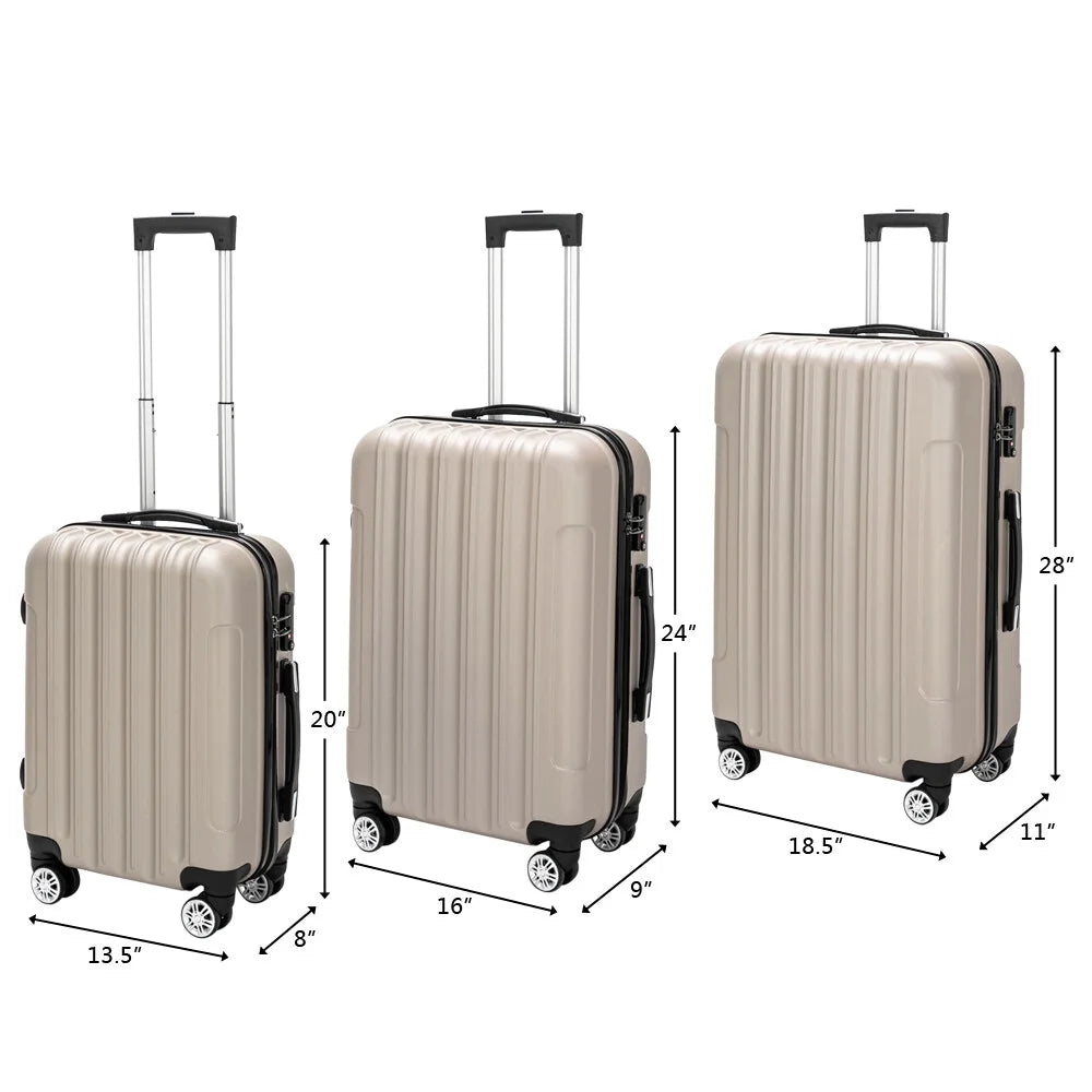 Red 3-Piece Hardshell Spinner Luggage Set (20in, 24in, 28in) - Large ABS Suitcase Set with 8 Wheels, Lightweight & Durable for Travel
