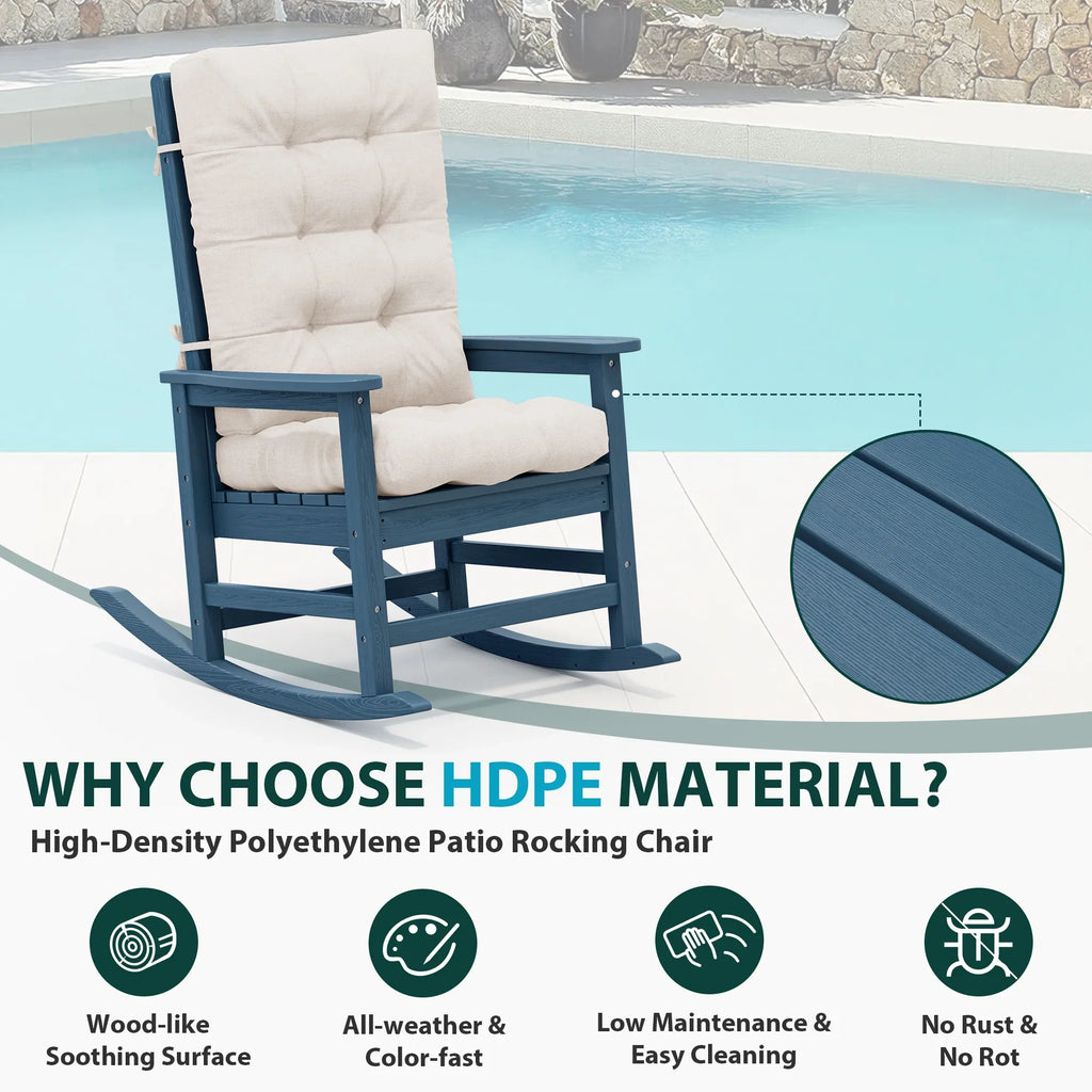KINGYES HDPE Outdoor Rocking Chairs Set of 2,HDPE Patio Rocker for Porch,Black